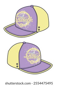 Boys snapback cap technical illustration vector mockup template.