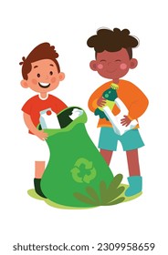 Niños clasificando desechos Vector Ilustración