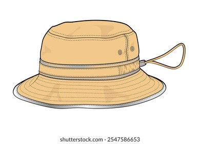 Boys sporty bucket hat vector template technical drawing.