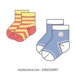 Boys stocking vector mockup template technical technical line drawing.