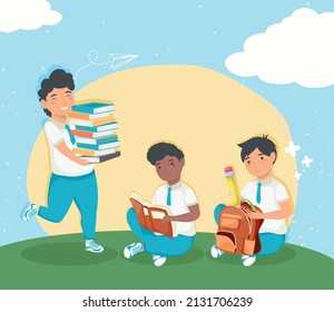 chicos estudiando frente al paisaje