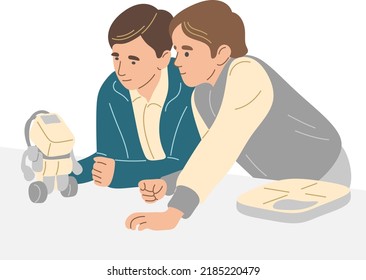 Los chicos están estudiando al robot.