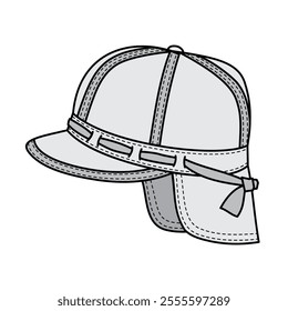  Boys sun hat technical flat drawing vector mockup template.