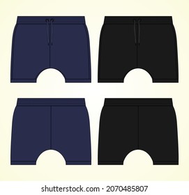 Boys Sweat jersey Shorts vectorial moda sketch plana Navy y plantilla de color negro. Jóvenes Waist Breve Planta Dibujo Técnico Moda Arte Ilustración vista frontal y trasera.
