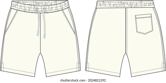 Boys Sweat Shorts vector fashion flat sketch template. For Young Men Technical Drawing Fashion art Illustration.