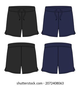 Boys Sweat Shorts vector fashion flat sketch Black, Navy color template Front and ack views. Technical Drawing Fashion art Illustration Fleece Sweat jersey shorts for Young Men.
