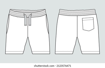 Boys Sweat Shorts vector fashion flat sketch template. For Young Men Technical Drawing Fashion art Illustration.
