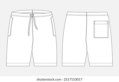 Boys Sweat Shorts vector fashion flat sketch template. Young Men Technical Drawing Fashion art Illustration.
