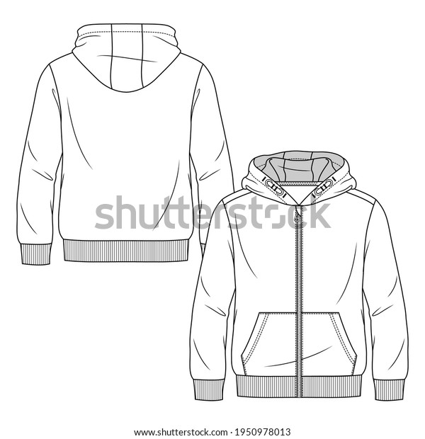 Boys Sweatshirt Hoodie Fashion Flat Sketch Stock Vector (Royalty Free ...