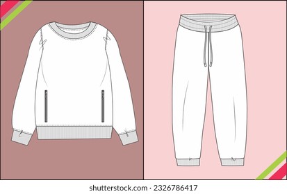 BOYS SWEATSHIRT WITH JOGGER BOTTOM FLAT SKETCH FASHION TEMPLATE TECHNICAL ILLUSTRATION