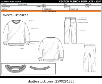 BOYS SWEATSHIRT WITH JOGGER DRESS SET FLAT SKETCH FASHION TEMPLATE TECHNICAL DRAWING ILLUSTRATION