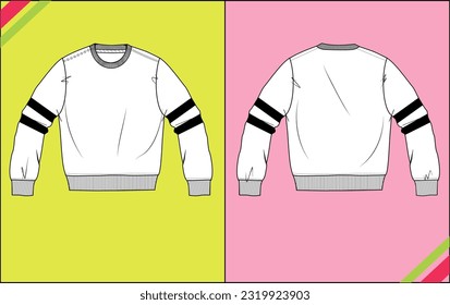 BOYS SWEATSHIRT WITH KNEE STRIPE TEE FLAT SKETCH FASHION TEMPLATE TECHNICAL ILLUSTRATION