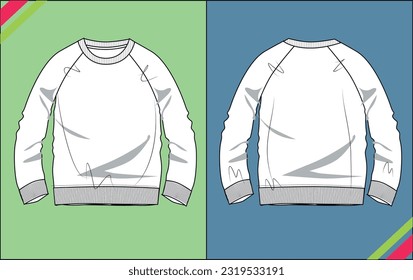 BOYS SWEATSHIRT RAGLAN LONG SLEEVE FLAT SKETCH FASHION TEMPLATE TECHNICAL ILLUSTRATION