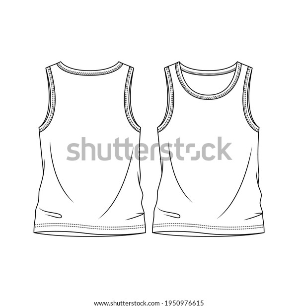 Boys Tank Top fashion flat sketch template.\
Young Men Sleeveless top Technical Fashion Illustration. Binding\
Detail at neck and\
armholes