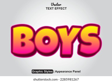 boys text effect with pink graphic style and editable.