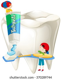 Boys with toothbrush brushing teeth illustration