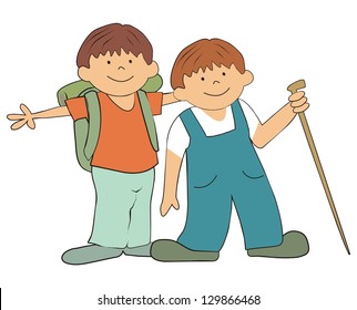 boys, tourists, vector icon
