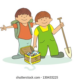 boys and treasure, vector icon