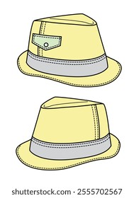 Boys trilby hats design technical flat sketch vector mockup template.