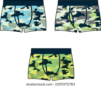 BOYS UNDERWEAR VECTOR SKETCHES 
CAMOUFLAGE BOXERS VECTOR SKETCHES TEMPLATE 
MILITARY PATTERN UNDER WEAR