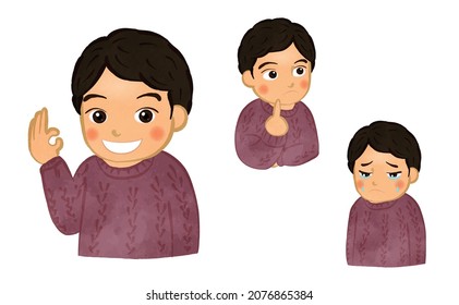Boy's upper body illustration set in a sweater