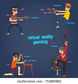 boys use virtual reality glasses to play active games. vector illustration.