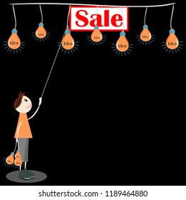 The boys are using electric orange bulb, ideas, vector images