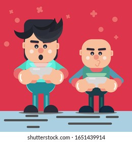 boys using smartphone without any talking to each other. smarphone addiction concept