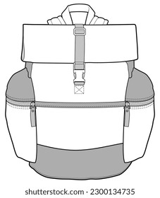 boys utility rucksack flat sketch vector illustration technical cad drawing template