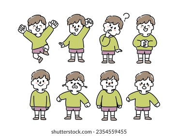  Boy's various facial expressions, illustration set of poses