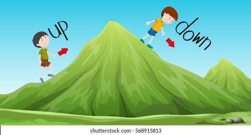 Boys walking up and down the hill illustration