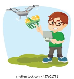 boys wear drones to carry luggage