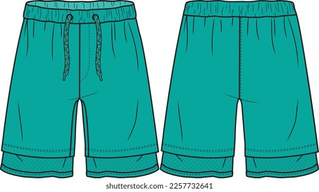 Boys Wear Long Shorts Sports and Casual Wear Vector Illustration