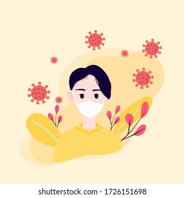 boys wear masks to protect from bacteria and viruses, vector style flat illustration