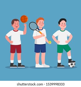 Boys Wearing PE kits Sport Activity in School Illusctration Cartoon