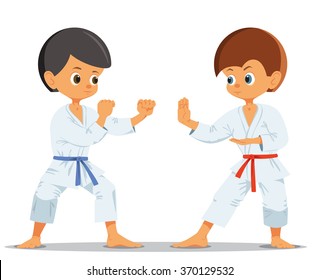 Boys who compete in karate. Vector illustration