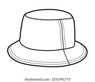 Boys wool bucket hat technical line drawing vector mockup template.