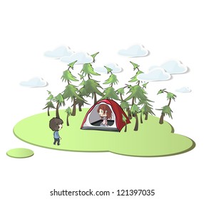 Boyscout in beautiful landscape. Vector design.