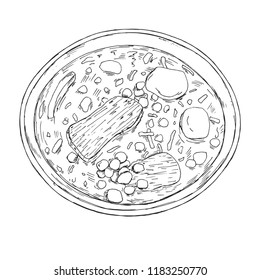 Bozbash soup. Vector illustration of a sketch style.