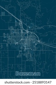 Bozeman, Montana, United States artistic blueprint map poster