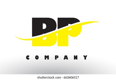 BP B P  Black and Yellow Letter Logo with White Swoosh and Curved Lines.