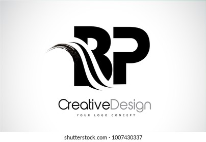 BP B P Creative Modern Black Letters Logo Design with Brush Swoosh