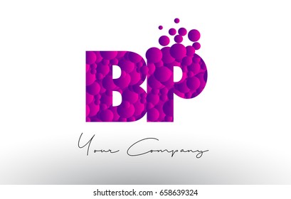 BP B P Dots Letter Logo with Purple Pink Magenta Bubbles Texture Vector.