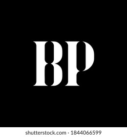 Diseño del logotipo de la letra BP B P. Letra inicial color blanco del logotipo de monograma en mayúsculas de BP. Logo de BP, diseño B P. BP, B P