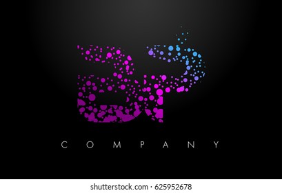 BP B P Letter Logo with Purple Blue Particles and Bubble Dots Design Vector.