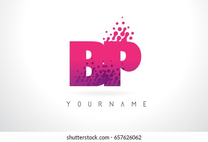 BP B P Letter Logo with Pink Letters and Purple Color Particles Dots Design.
