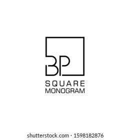 BP B P Logo design with square frame line art. vector illustration