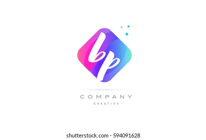 bp b p  pink blue rhombus abstract 3d alphabet company letter text logo hand writting written design vector icon template 