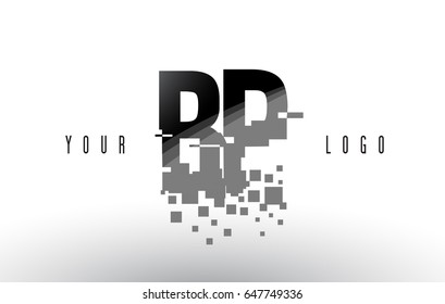 BP B P Pixel Letter Logo with Digital Shattered Black Squares. Creative Letters Vector Illustration.
