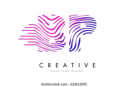 BP B P Zebra Letter Logo Design with Black and White Stripes Vector
